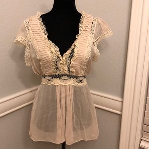 Lace top with silk tie back